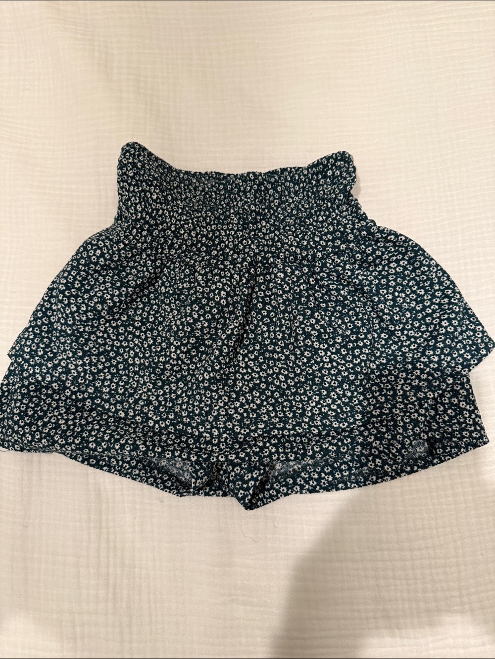 Zara Dark Teal Floral Smocked-Waist Skort